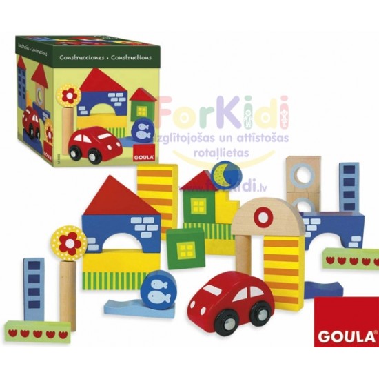 Koka attīstoša rotaļlieta kluči 25 gab. + 1 automašīna Goula Box w. 25 Blocks+Car 50202