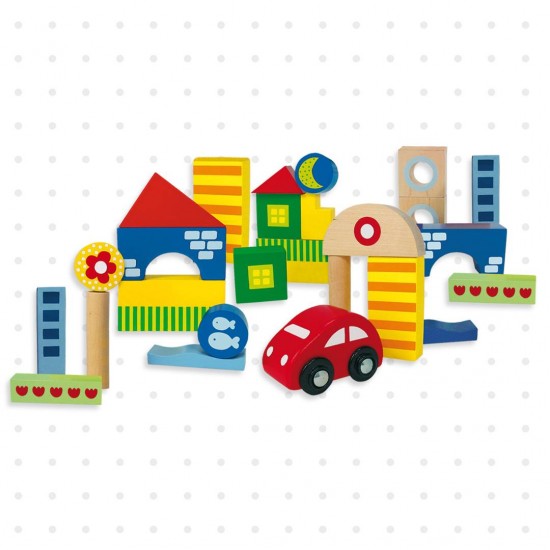 Koka attīstoša rotaļlieta kluči 25 gab. + 1 automašīna Goula Box w. 25 Blocks+Car 50202
