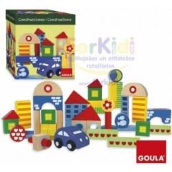 Wooden educational toy Goula Box w. 40 Blocks+Car 50203