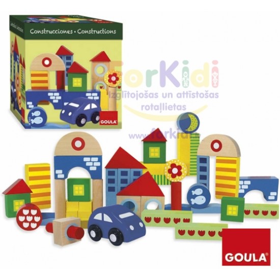 Koka attīstoša rotaļlieta kluči 40 gab. + 1 automašīna Goula Box w. 40 Blocks+Car 50203