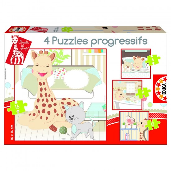 Puzles mazuļiem Educa Borras Puzzles Progressive Giraffe Sophie 6-9-12-16 pcs 15491.