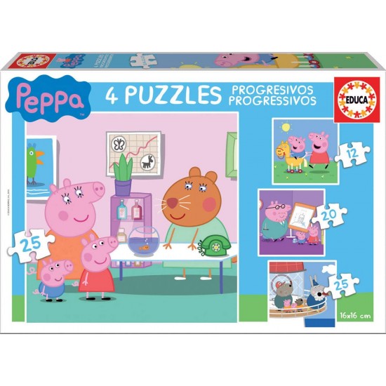 Puzles mazuļiem Educa Borras Puzzles Progressive Peppa Pig 12 - 16 - 20 - 25 pcs 16817