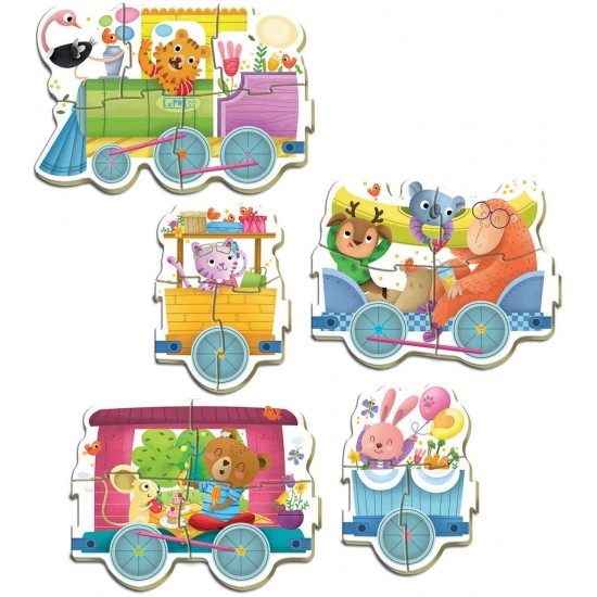 Puzles mazuļiem Educa Borras Puzzles Progressive Animals Train 3 - 3 - 4 - 4 - 5 pcs 17142