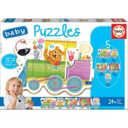 Puzles mazuļiem Educa Borras Puzzles Progressive Animals Train 3 - 3 - 4 - 4 - 5 pcs 17142