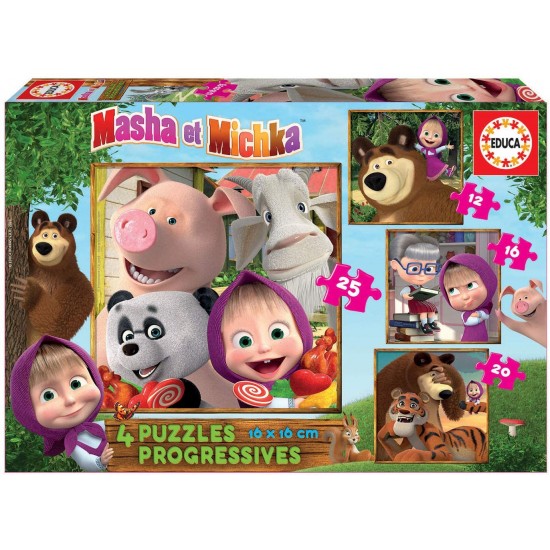 Puzles mazuļiem Maša un Lācis Educa Borras Puzzles Masha and the Bear 12 - 16 - 20 - 25 pcs 18642