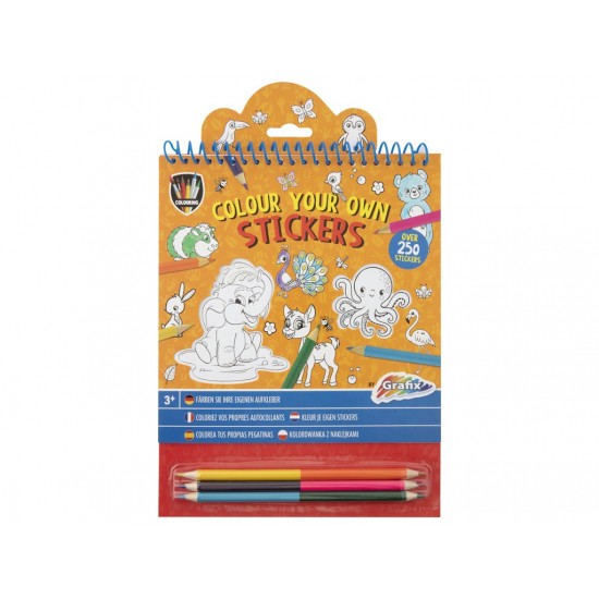Grāmata ar uzlīmēm Grafix Colour your own stickers & 3 double-ended pencils 150090