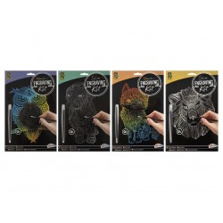 Radošais komplekts folija (1 gab.) Grafix Scratch Art Kit A4, 4 ass. (rainbow/silver)+ pen 220001