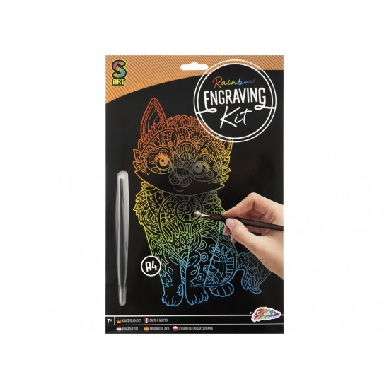 Radošais komplekts folija (1 gab.) Grafix Scratch Art Kit A4, 4 ass. (rainbow/silver)+ pen 220001