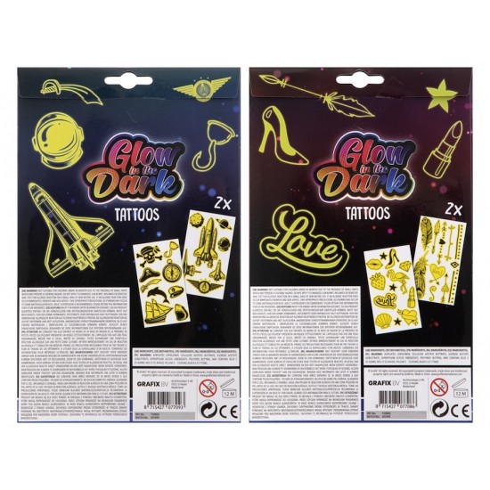 Komplekts tetovējumi Grafix Glow In The Dark Tattoos 2 sheets - 2 ass. 710003