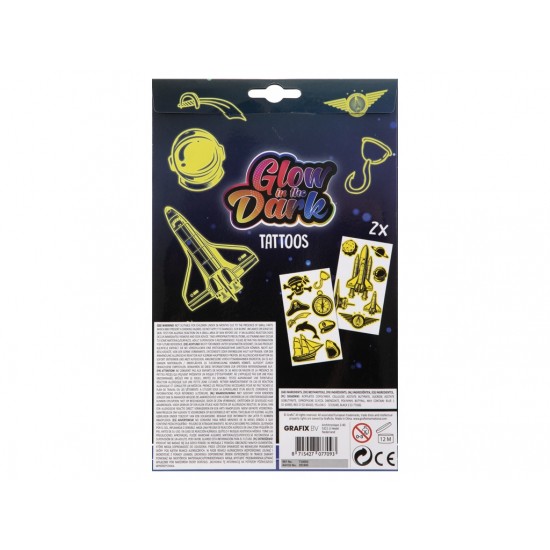 Komplekts tetovējumi Grafix Glow In The Dark Tattoos 2 sheets - 2 ass. 710003