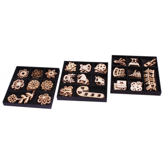 Koka dekoru komplekts Grafix Wooden Shapes 24 pcs in wooden box 3 ass CR0275