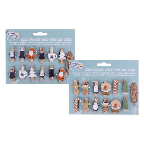 Koka knaģi Grafix Deco Pegs 2 Assorted Xmas 12 pcs CR0825K/19GE