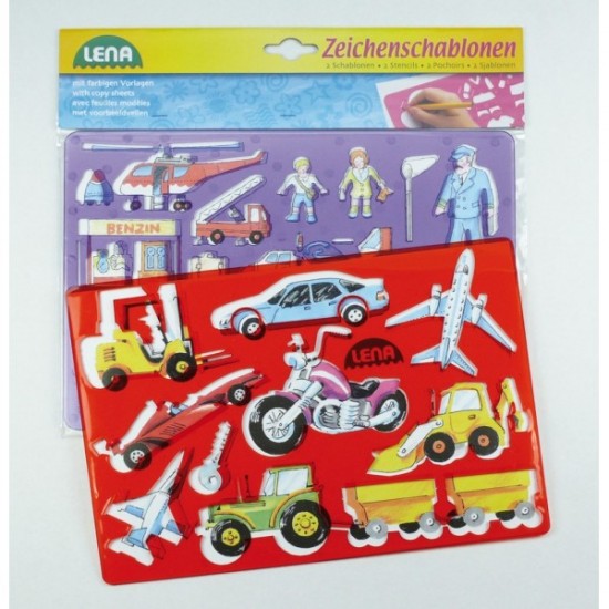 Zīmēšanas trafareti Lena Stencil Set Vehicles and People 65773