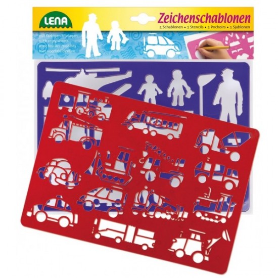 Zīmēšanas trafareti Lena Stencil Set Vehicles and People 65773