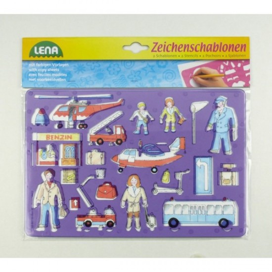 Zīmēšanas trafareti Lena Stencil Set Vehicles and People 65773