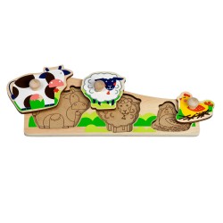 Koka attīstoša spēle - slāņu puzle "Dzīvnieciņi fermā" Lucy&Leo Farm Animals Peg Puzzle LL189