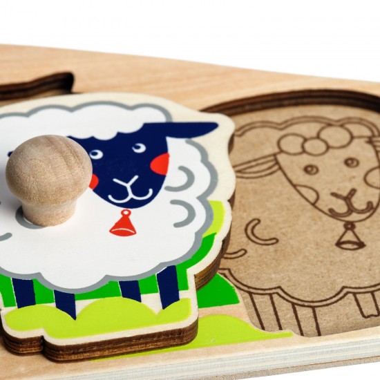Koka attīstoša spēle - slāņu puzle "Dzīvnieciņi fermā" Lucy&Leo Farm Animals Peg Puzzle LL189