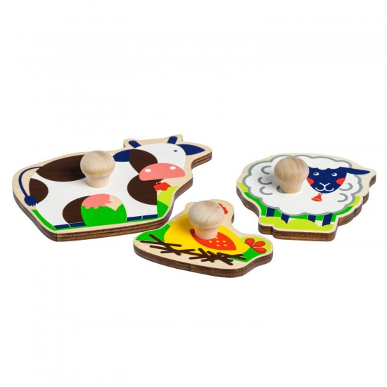 Koka attīstoša spēle - slāņu puzle "Dzīvnieciņi fermā" Lucy&Leo Farm Animals Peg Puzzle LL189