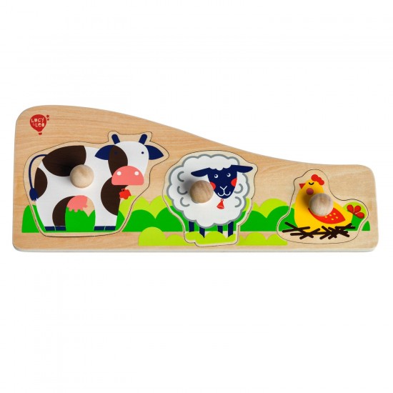 Koka attīstoša spēle - slāņu puzle "Dzīvnieciņi fermā" Lucy&Leo Farm Animals Peg Puzzle LL189