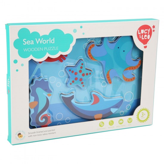 Koka attīstoša spēle - puzle Lucy&Leo Ocean and Sea Animals Wooden Peg Puzzle LL227