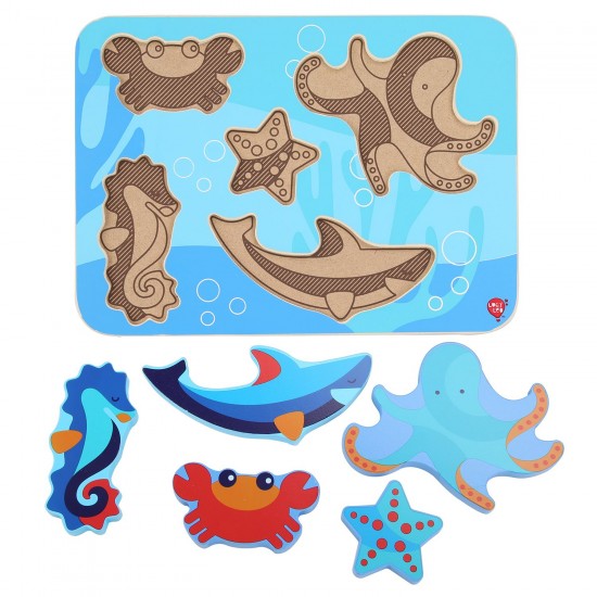 Koka attīstoša spēle - puzle Lucy&Leo Ocean and Sea Animals Wooden Peg Puzzle LL227