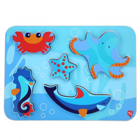 Koka attīstoša spēle - puzle Lucy&Leo Ocean and Sea Animals Wooden Peg Puzzle LL227