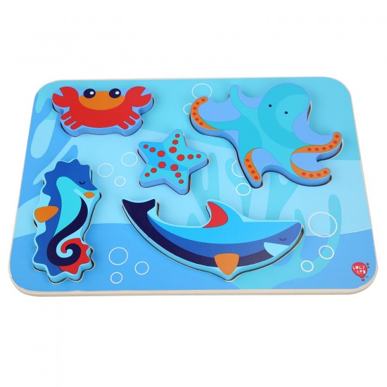 Koka attīstoša spēle - puzle Lucy&Leo Ocean and Sea Animals Wooden Peg Puzzle LL227