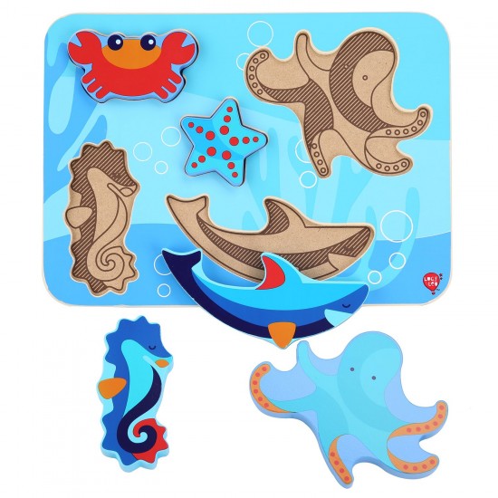 Koka attīstoša spēle - puzle Lucy&Leo Ocean and Sea Animals Wooden Peg Puzzle LL227