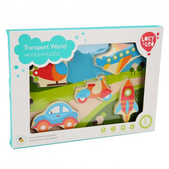 Koka attīstoša spēle - puzle Lucy&Leo Vehicles Wooden Peg Puzzle LL229