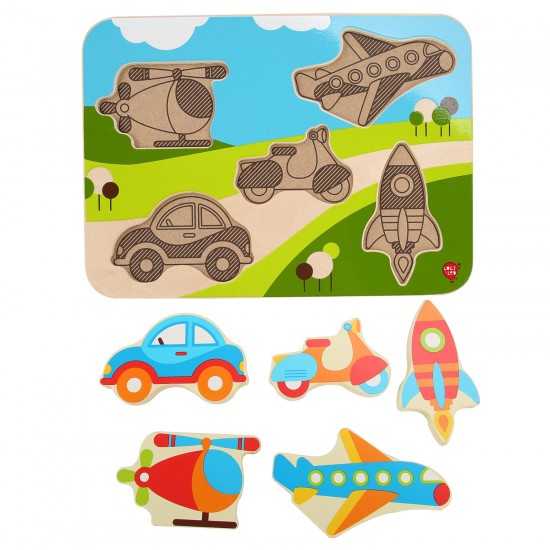 Koka attīstoša spēle - puzle Lucy&Leo Vehicles Wooden Peg Puzzle LL229