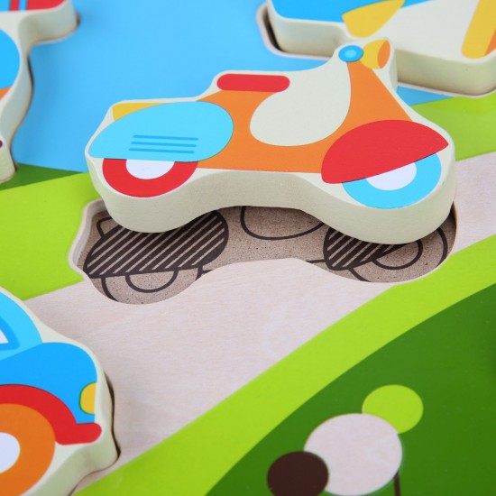 Koka attīstoša spēle - puzle Lucy&Leo Vehicles Wooden Peg Puzzle LL229