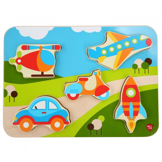 Koka attīstoša spēle - puzle Lucy&Leo Vehicles Wooden Peg Puzzle LL229