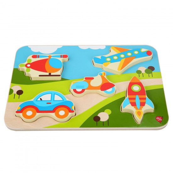 Koka attīstoša spēle - puzle Lucy&Leo Vehicles Wooden Peg Puzzle LL229