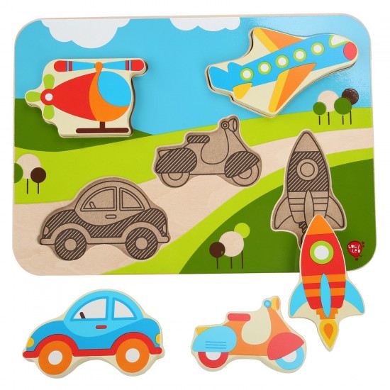 Koka attīstoša spēle - puzle Lucy&Leo Vehicles Wooden Peg Puzzle LL229
