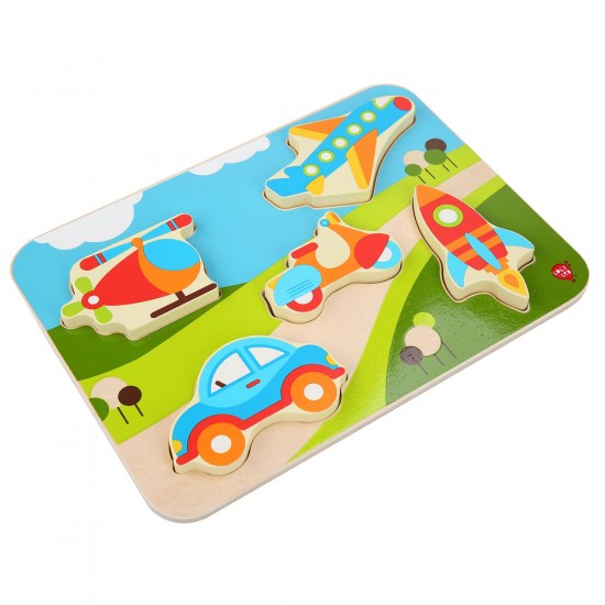 Koka attīstoša spēle - puzle Lucy&Leo Vehicles Wooden Peg Puzzle LL229