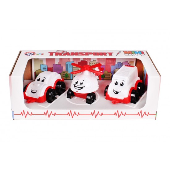 Automašīnas 3 gab. transports mini ātrās palīdzības komplekts Teh Toy Set machines 26.4*12.2*9 cm 5811
