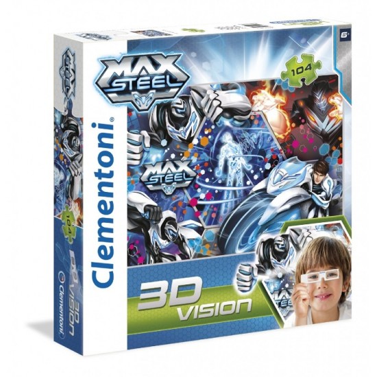 Puzle 104 gab. ar 3D brillēm Clementoni Puzzle Max Steel It's Turbo Time 3D 104 pcs 20098