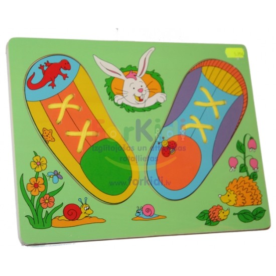 Koka attīstoša veramā rotaļlieta kurpes Puzzle With Lace P4381